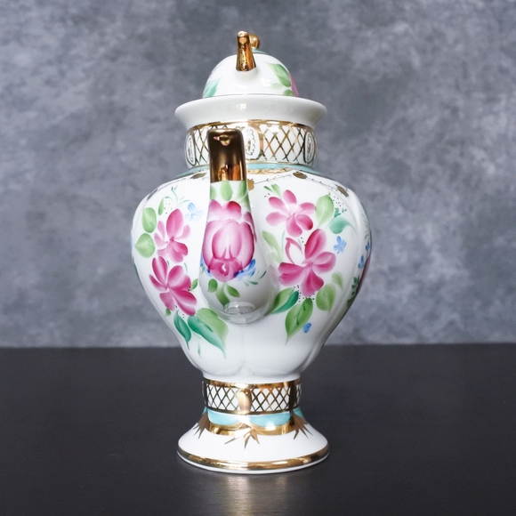 Vintage Lomonosov Imperial Russian Porcelain Light Day Pink Blue Floral Teapot - Picture 6 of 8